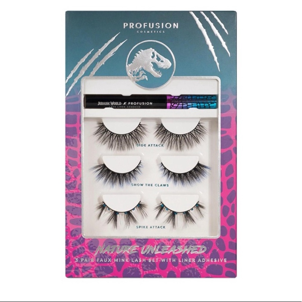 Jurassic World X Profusion 3 Faux Mink Lash Eyelashes Set w/Liner Adhesive